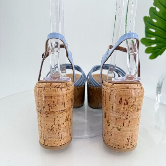 Aquatalia Elene Sandals Women's 10 Blue Leather Platform Cork Slingback Chunky - Picture 6 of 15